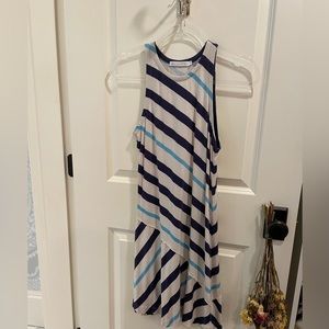 Alternative cotton asymmetrical striped blue and white dress, small